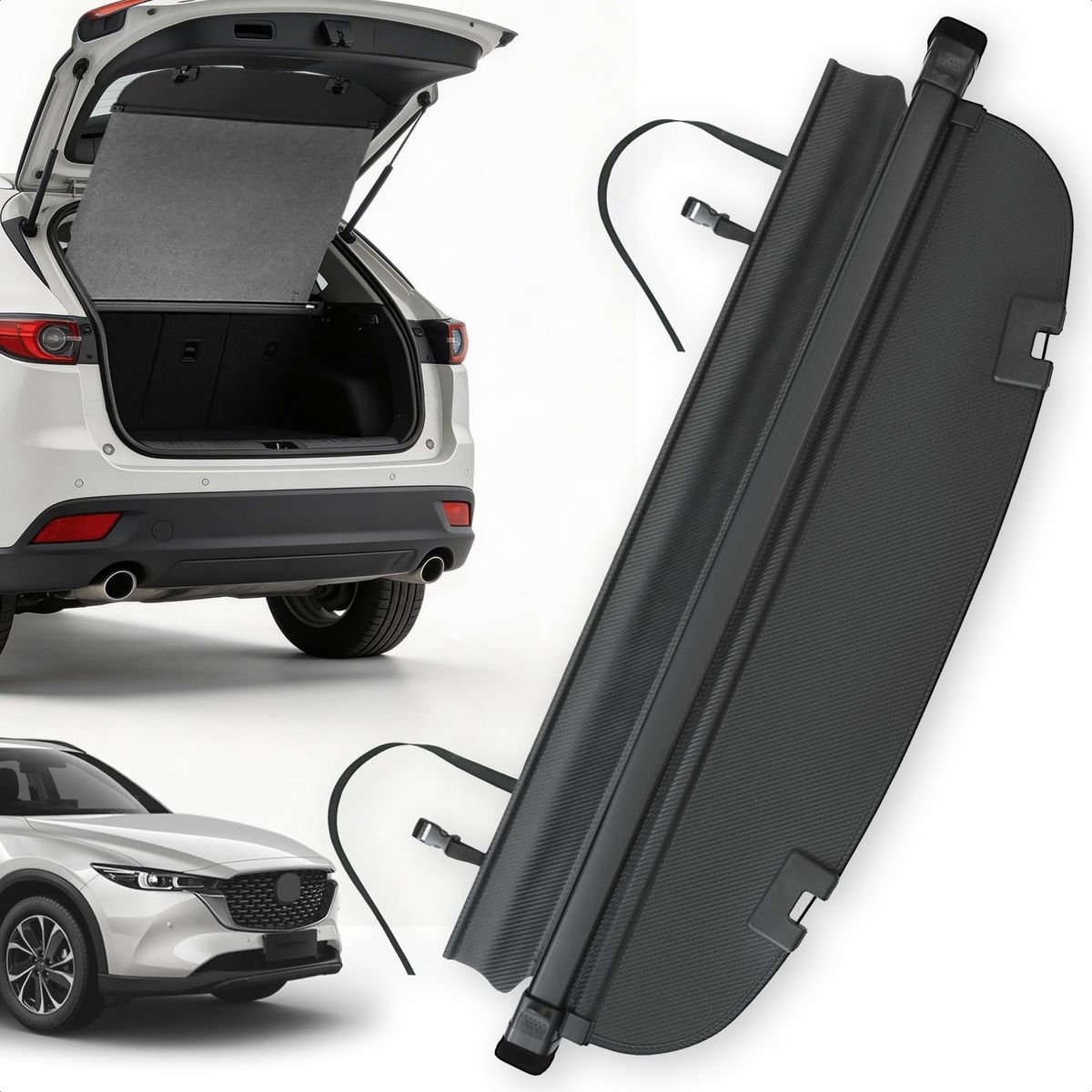 New Trunk Cargo Cover for Mazda CX5 2025 2017-2024, with Carbon Fiber Texture Ends