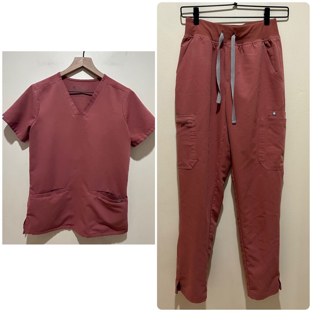 Figs High Waisted Yola Scrubs Set in Mauve Pink XS