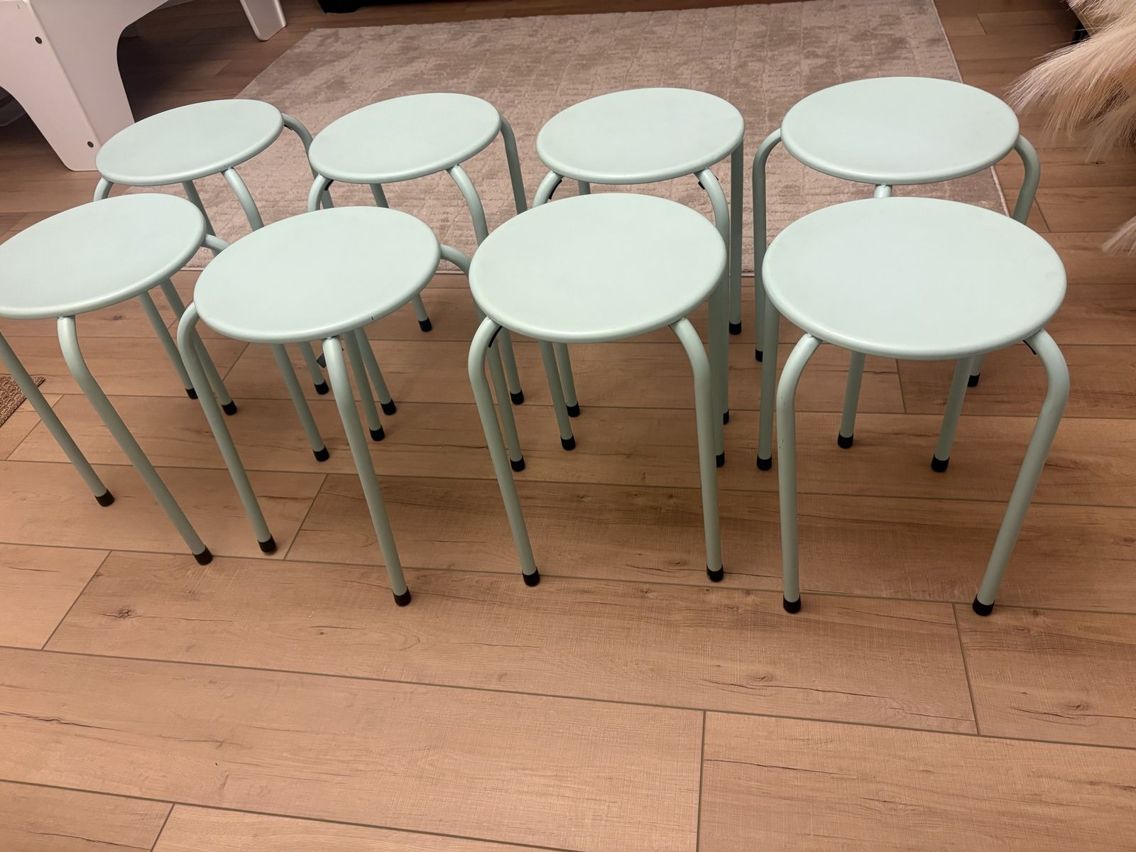 Set of 8 Light Blue/Aqua GreenMetal Kid’s Stacking Stools