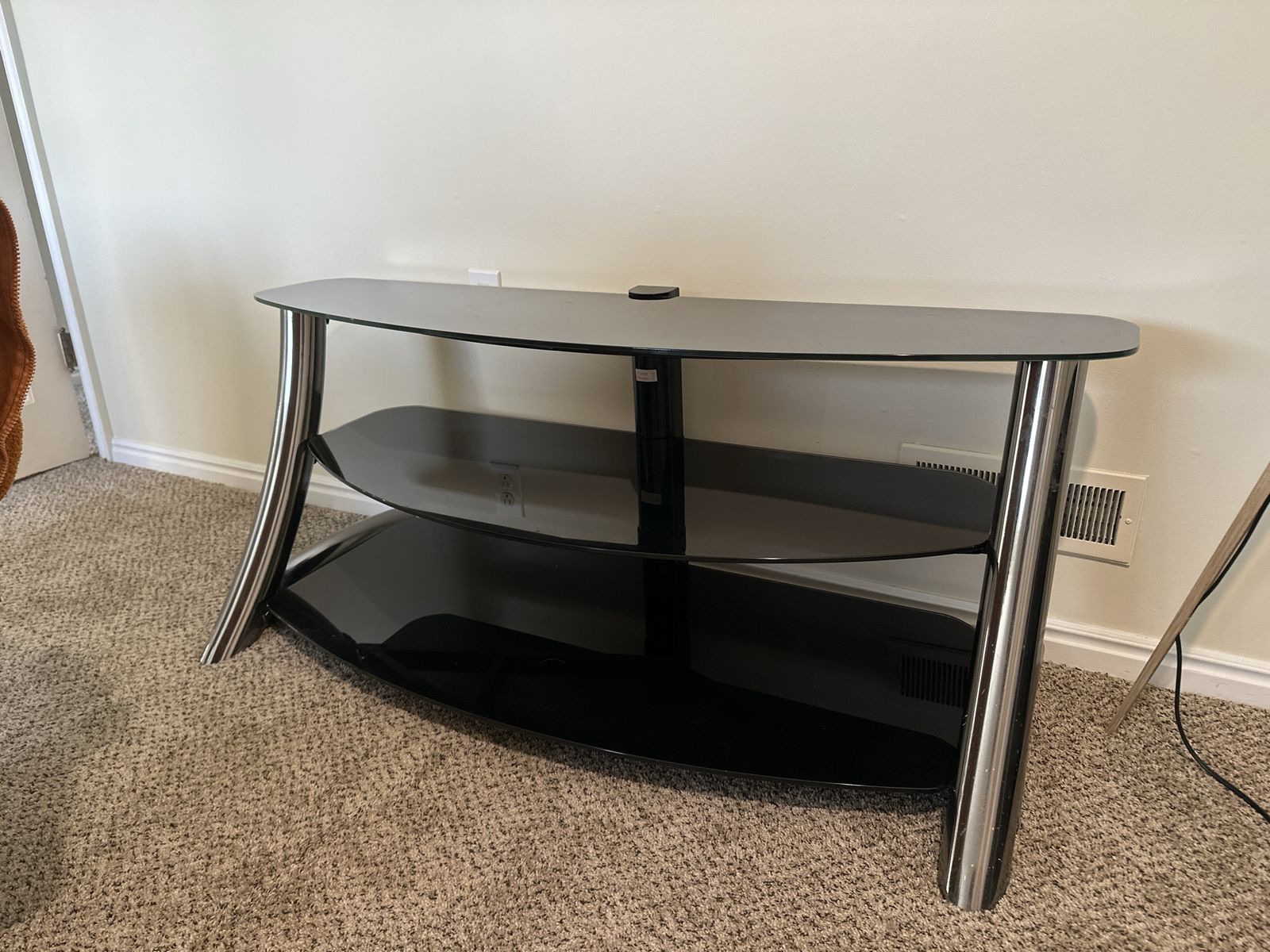 Sleek Black Glass TV Stand / Media Console - 3-Tier Entertainment Center