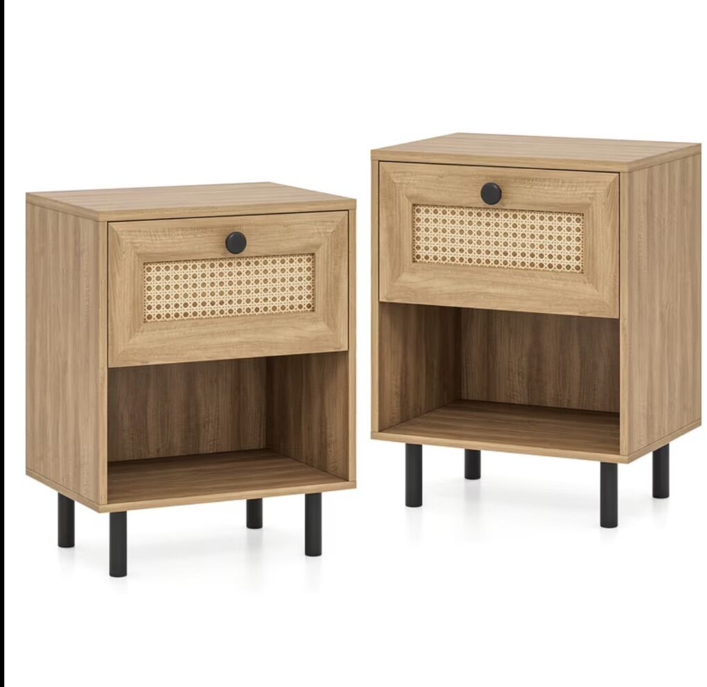 Rattan Nightstands– Natural Boho Style - Set Of 2