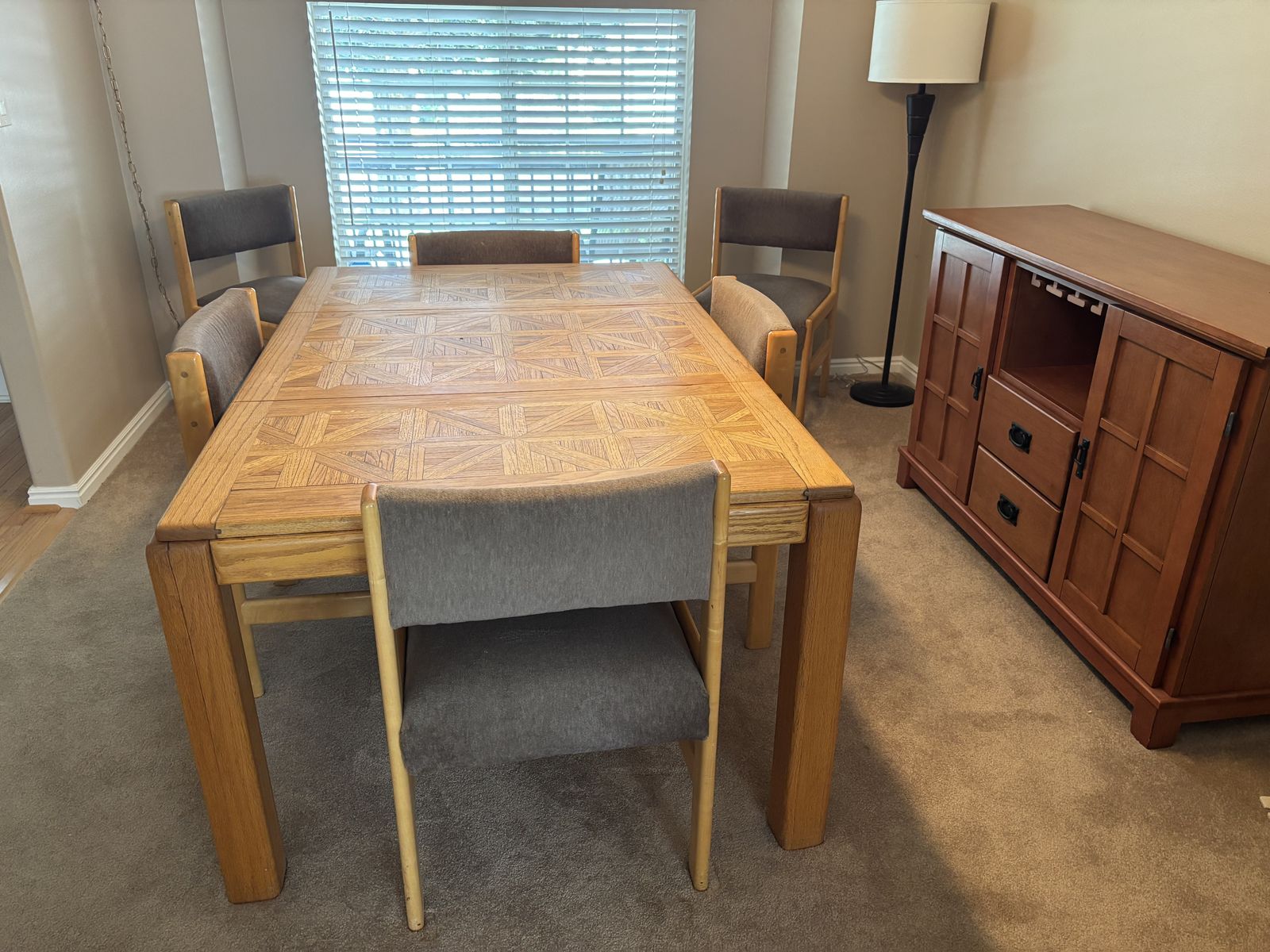 Wooden Dining Table Set with Chairs and Matching Buffet Server