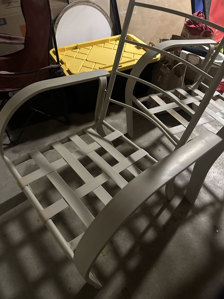 Set of 6 Off-White Metal Patio Chairs with Strapped Seating