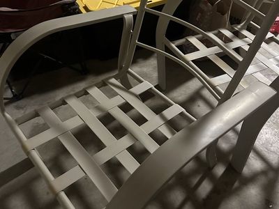 Set of 6 Off-White Metal Patio Chairs with Strapped Seating
