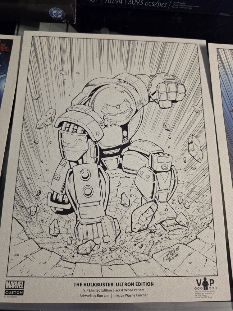LEGO Marvel Super Heroes Art Prints - Hulkbuster Ultron Edition & Captain Marvel VIP Set