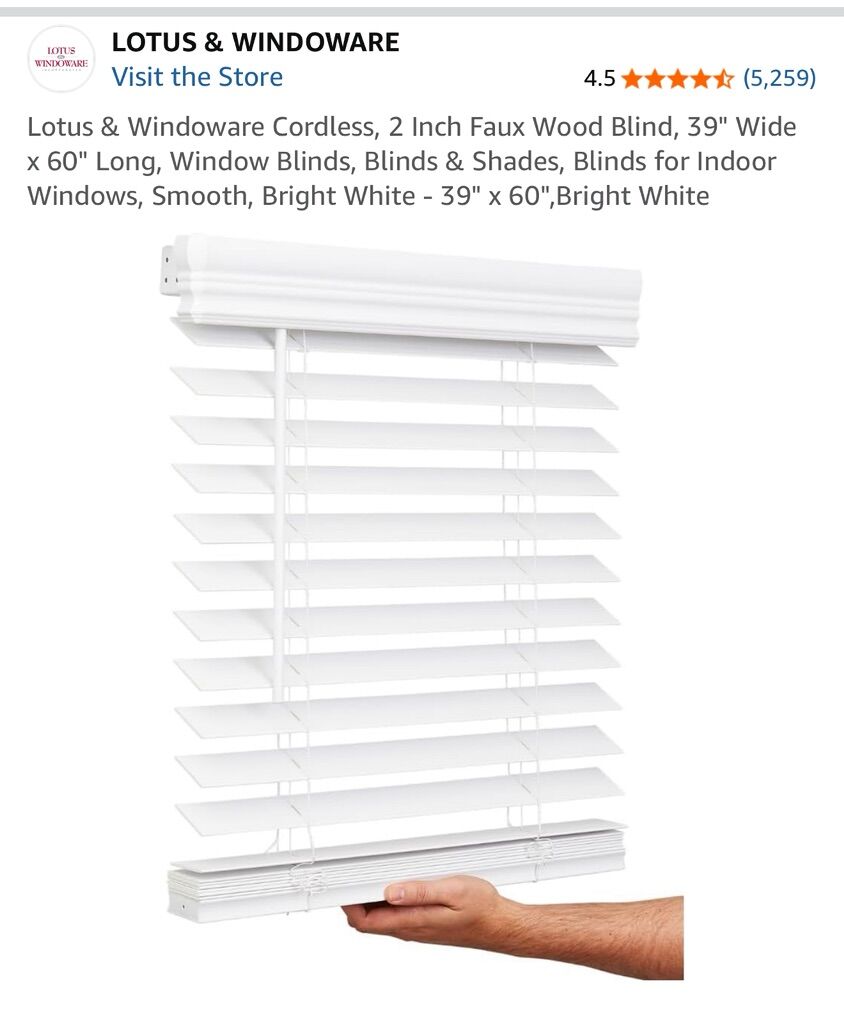 Cordless 2 Faux Wood Blinds 39x60