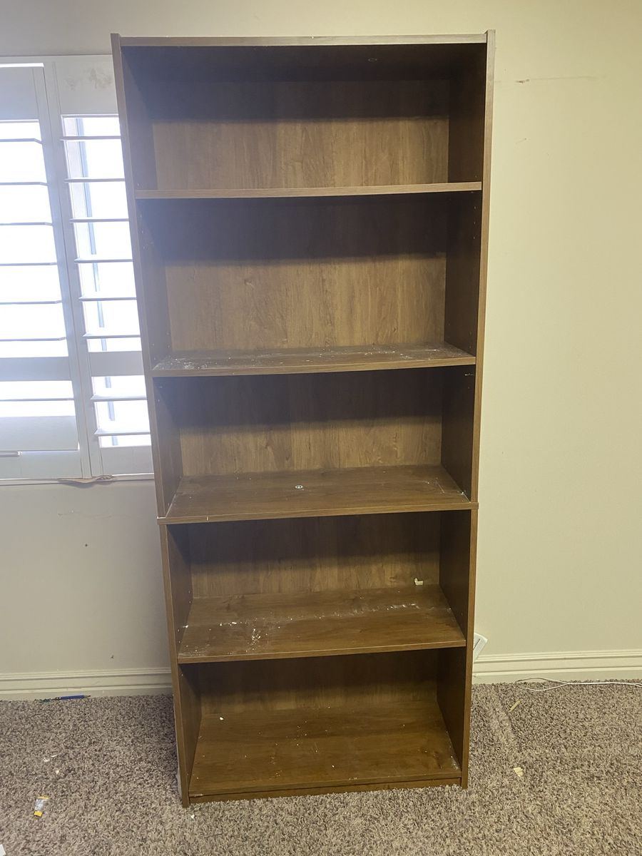 Used Wood Bookcase - 5-Shelf, Brown Laminate Finish