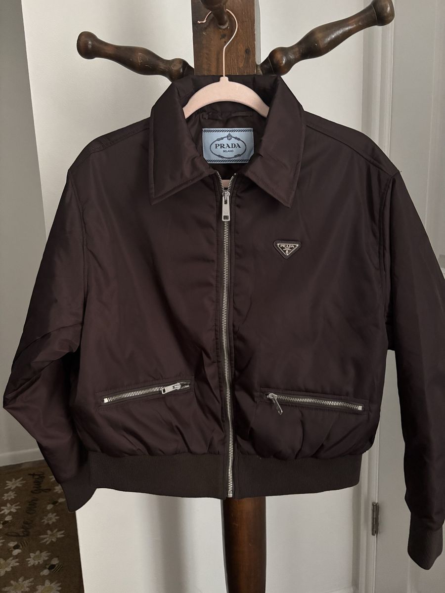 Prada Milano Women's Re-Nylon Bomber Jacket - Brown, Size M, New with Zipper Pockets