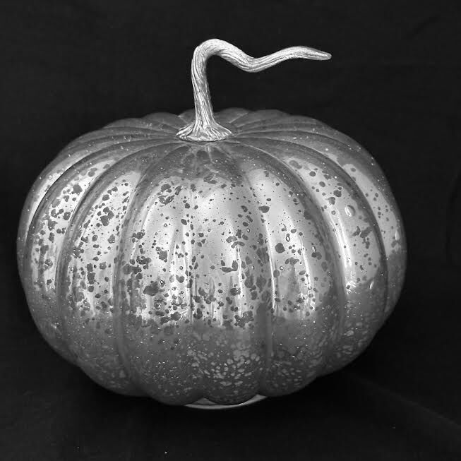 Silver Mercury Glass Pumpkin LED Lights 9” Metal Stem