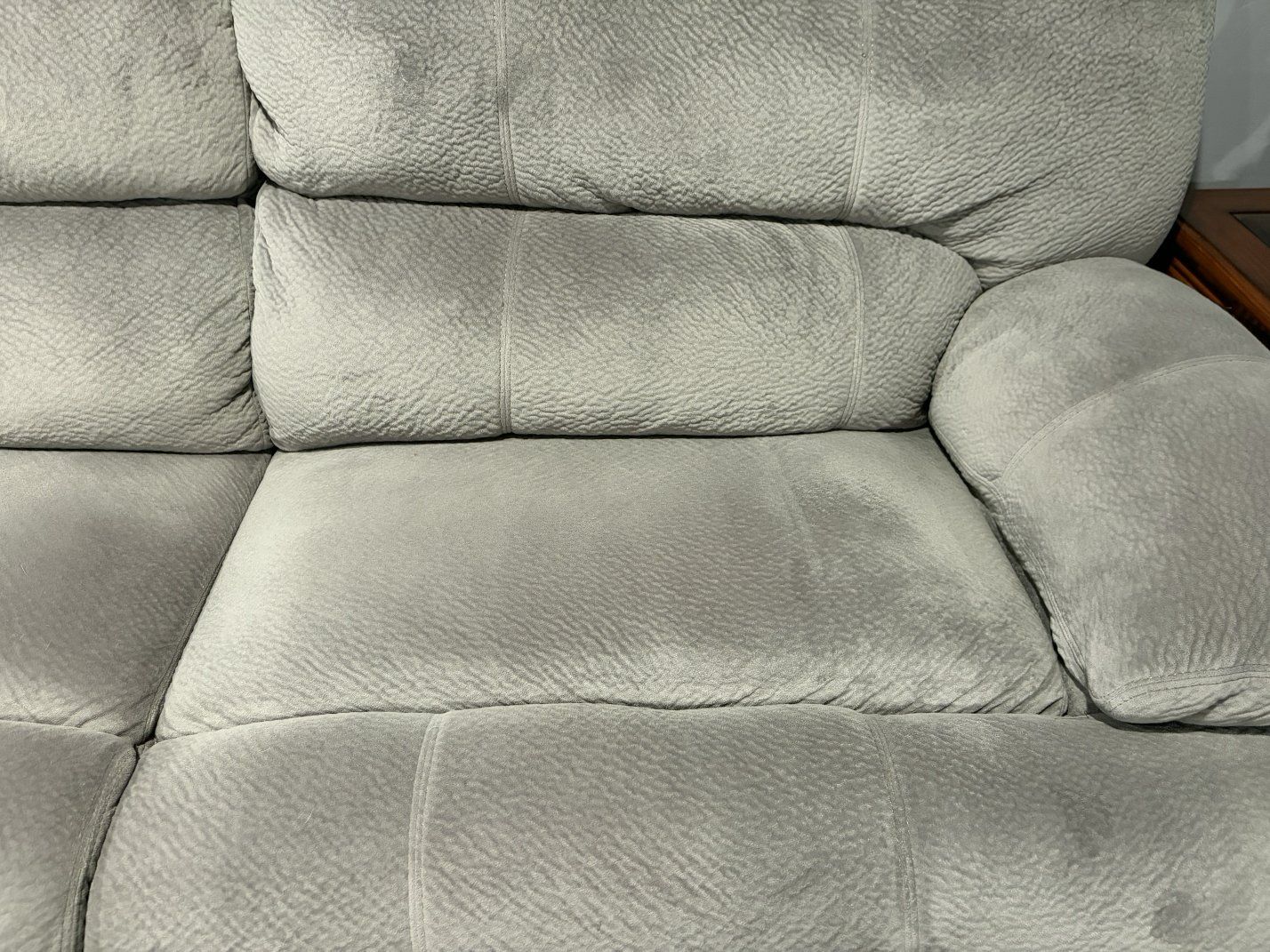 Gray Reclining Fabric Loveseat  and couch. Comfortable & Functional Living Room Seating