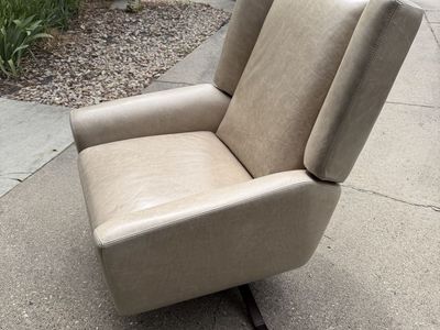 Greige Leather Recliner Swivel Chair - Modern Design, Excellent Condition