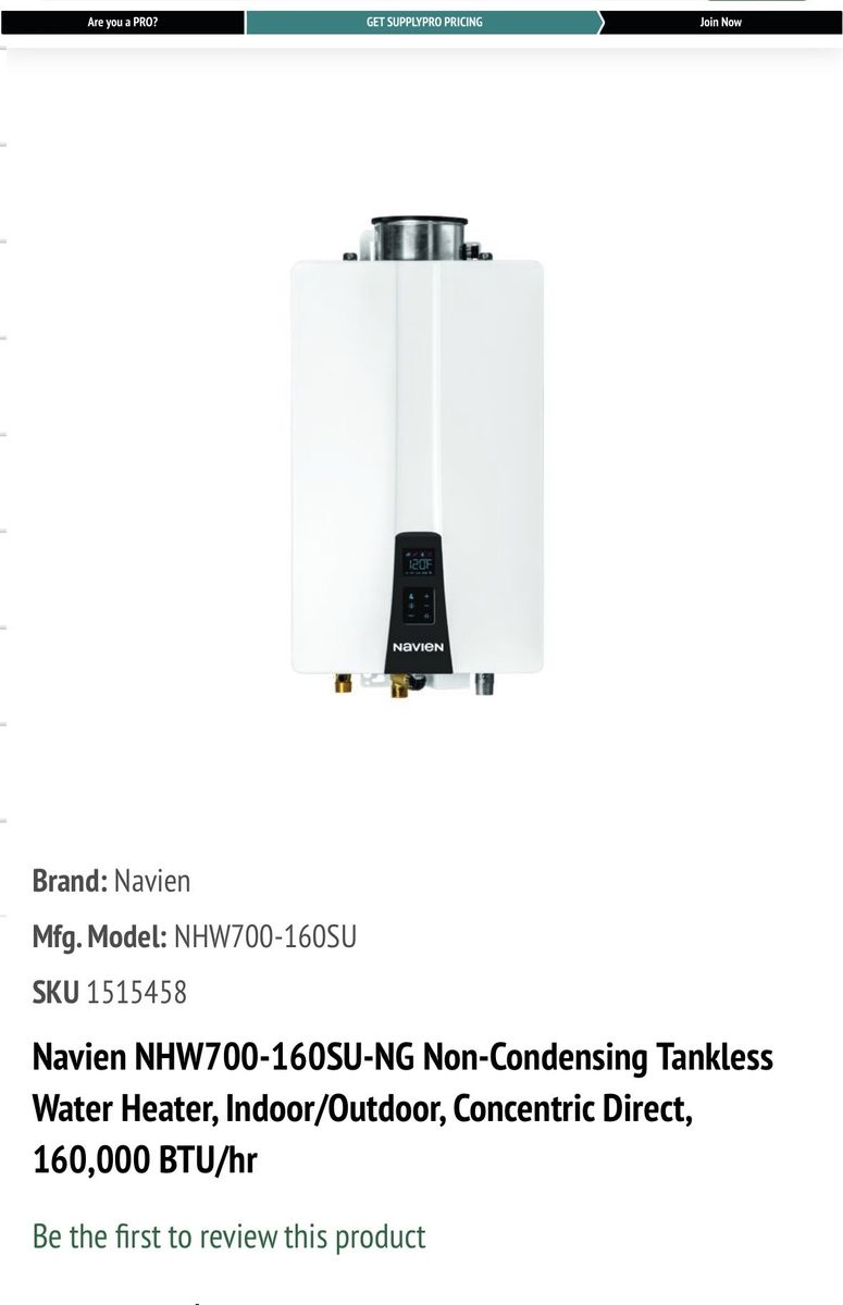 Navien Tankless Non-Condensing Water Heater - Brand New in Box, Energy Efficient