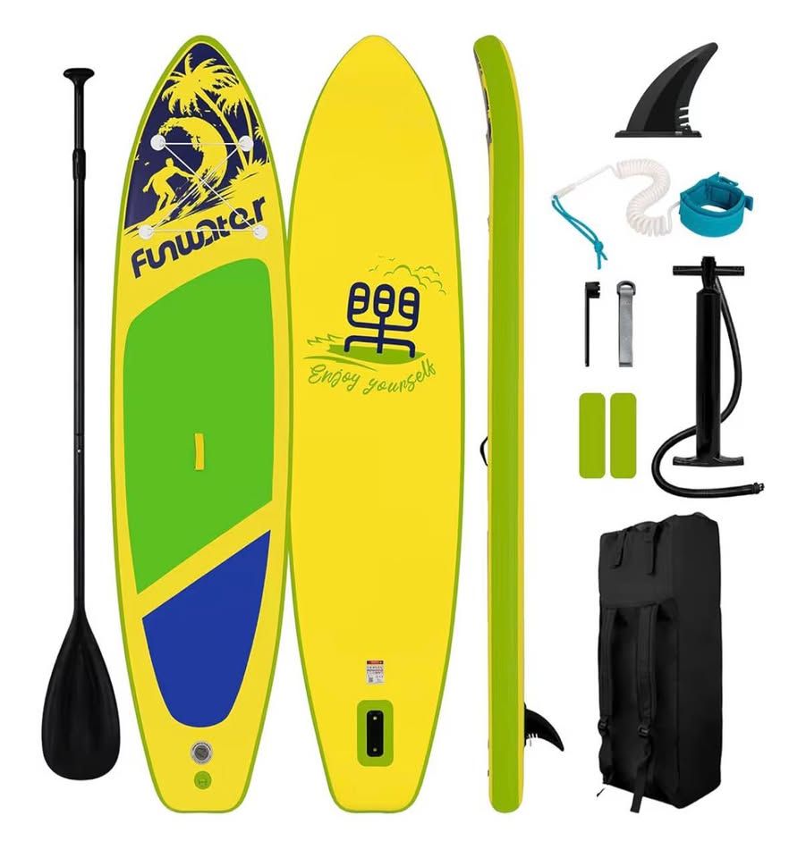 Brand New Inflatable Stand Up Paddle Board EVERYTHING YOU NEED Bundle-Factory Sealed- Green/Yellow