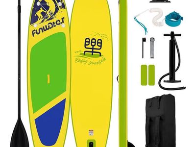 Brand New Inflatable Stand Up Paddle Board EVERYTHING YOU NEED Bundle-Factory Sealed- Green/Yellow