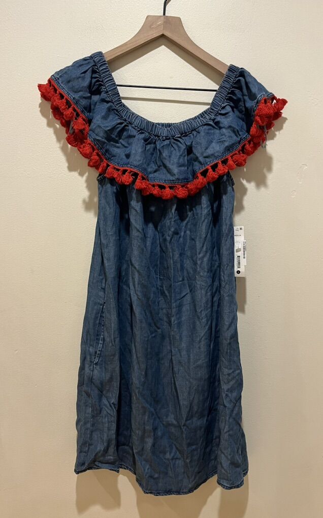 NWT Aqua Brand Blue With Red Tassels Dress Medium