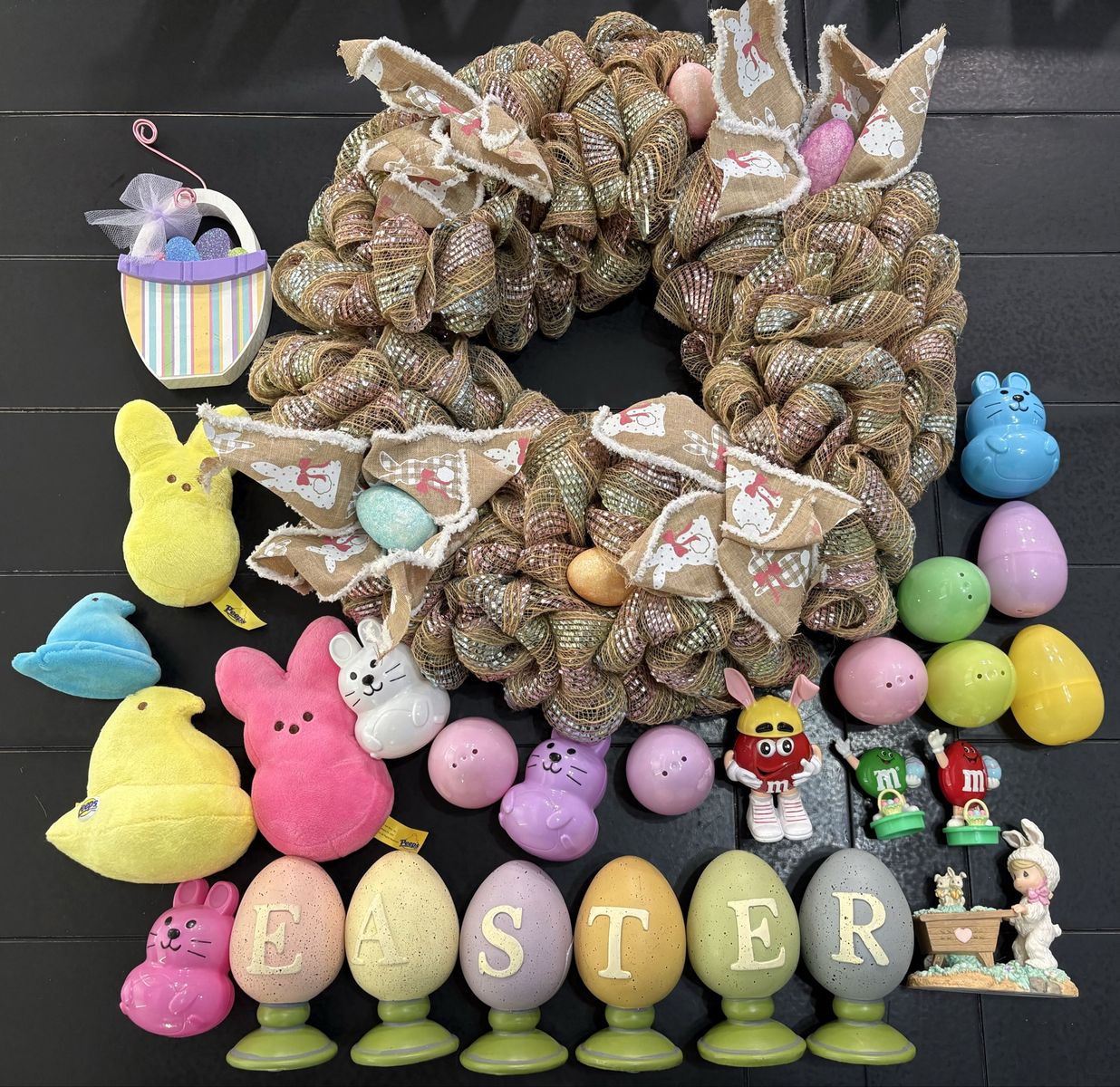 Easter Decor Bundle Wreath Peeps Plush M&M Figures Letter Eggs