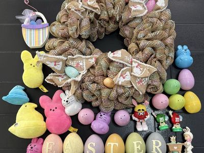 Easter Decor Bundle Wreath Peeps Plush M&M Figures Letter Eggs