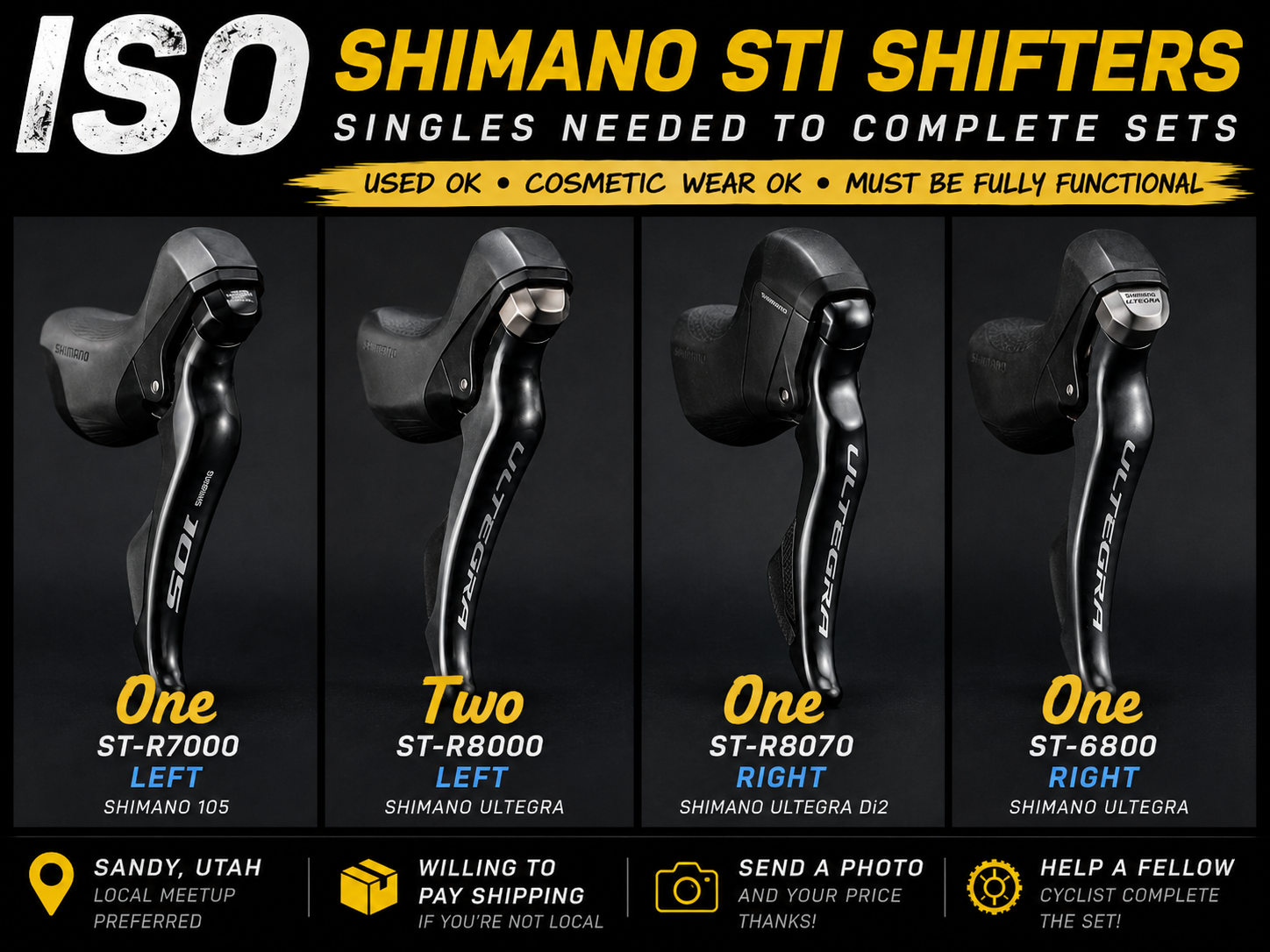 ISO / WTB: Shimano 11-Speed STI Road Bike Shifters — Singles Needed