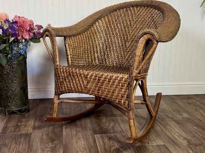 Vintage Wicker Rattan Barrel Rocking Chair