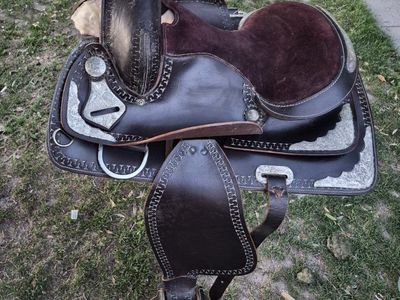 All round Western Leather Horse Saddle with Silver Accents