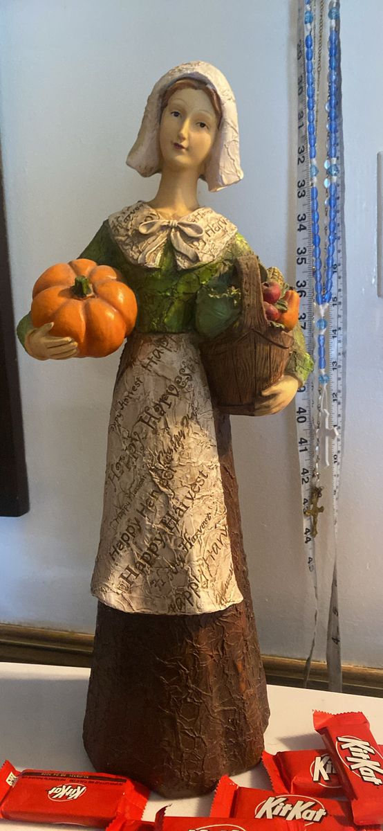 Collectibles. Only.  Harvest Pilgrim Woman Statue - Happy Harvest Fall Decor Figurine - 21.5" Tall