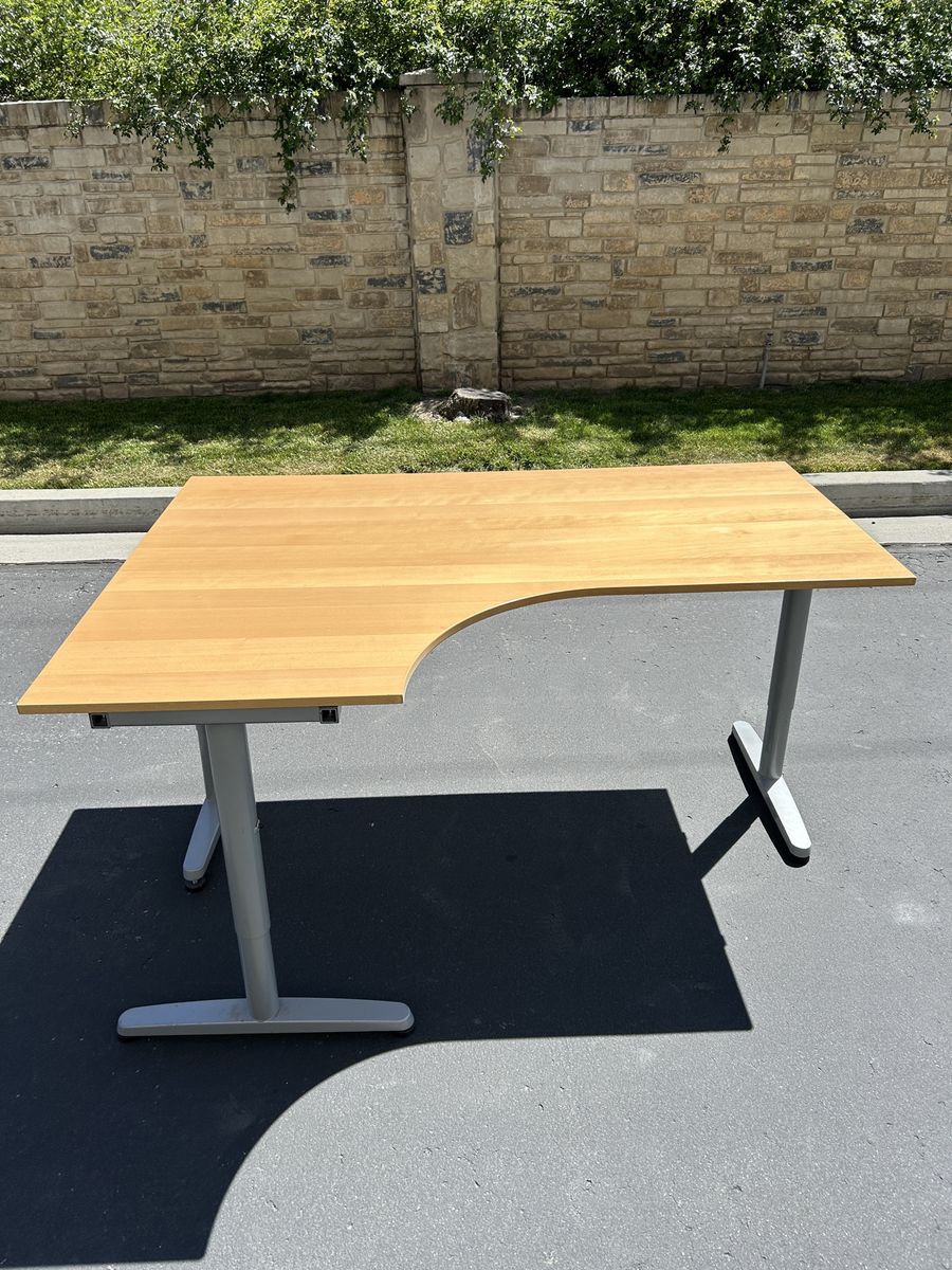 Like new IKEA Birch wood large corner desks, height adjustable