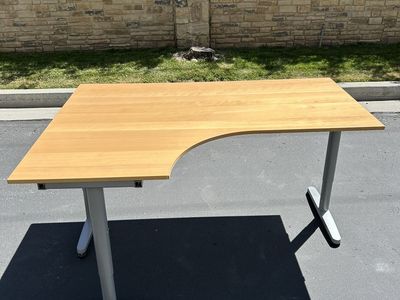 Like new IKEA Birch wood large corner desks, height adjustable