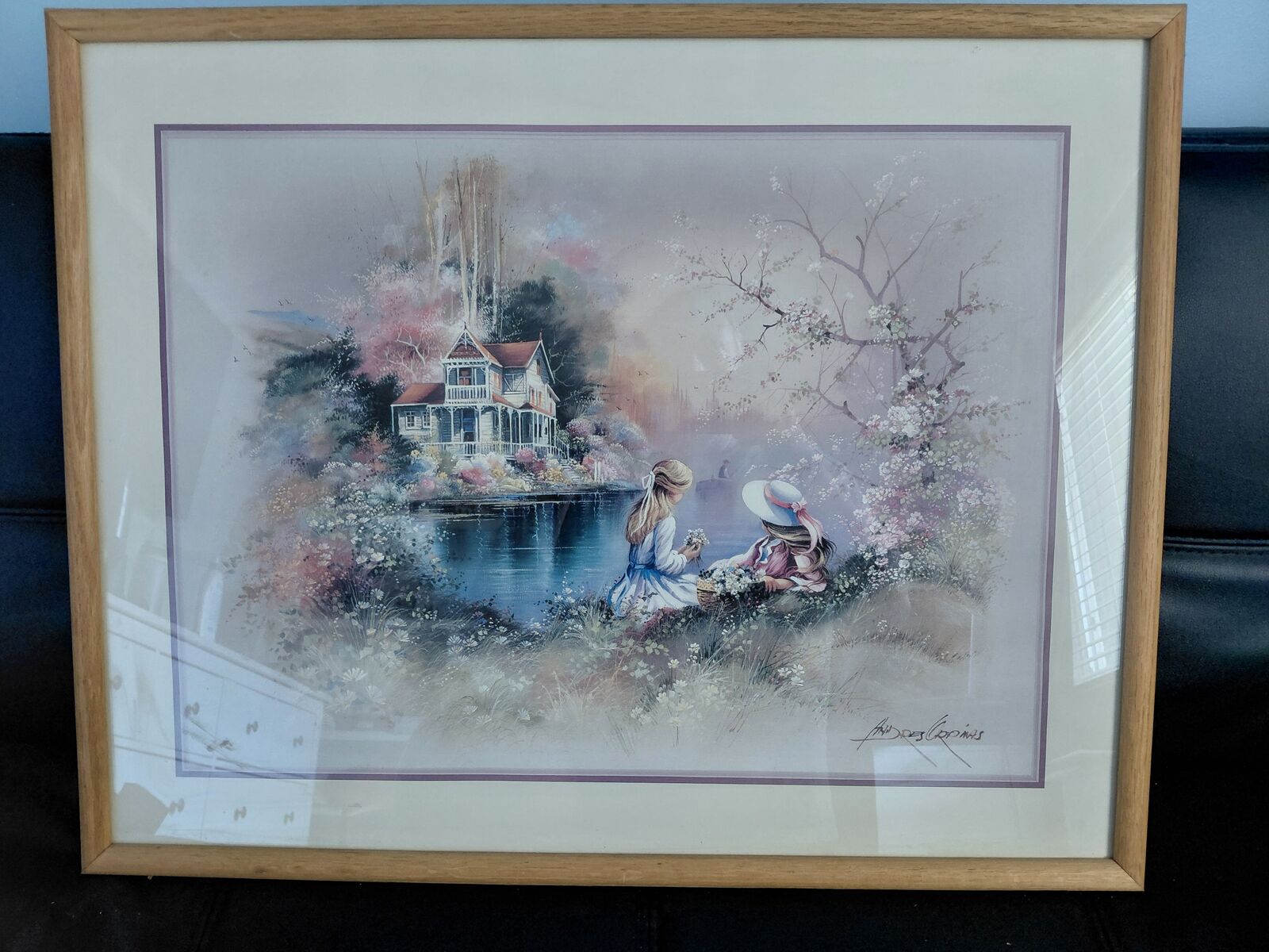 ANDRES ORPINAS Girls flowers water Victorian house painting