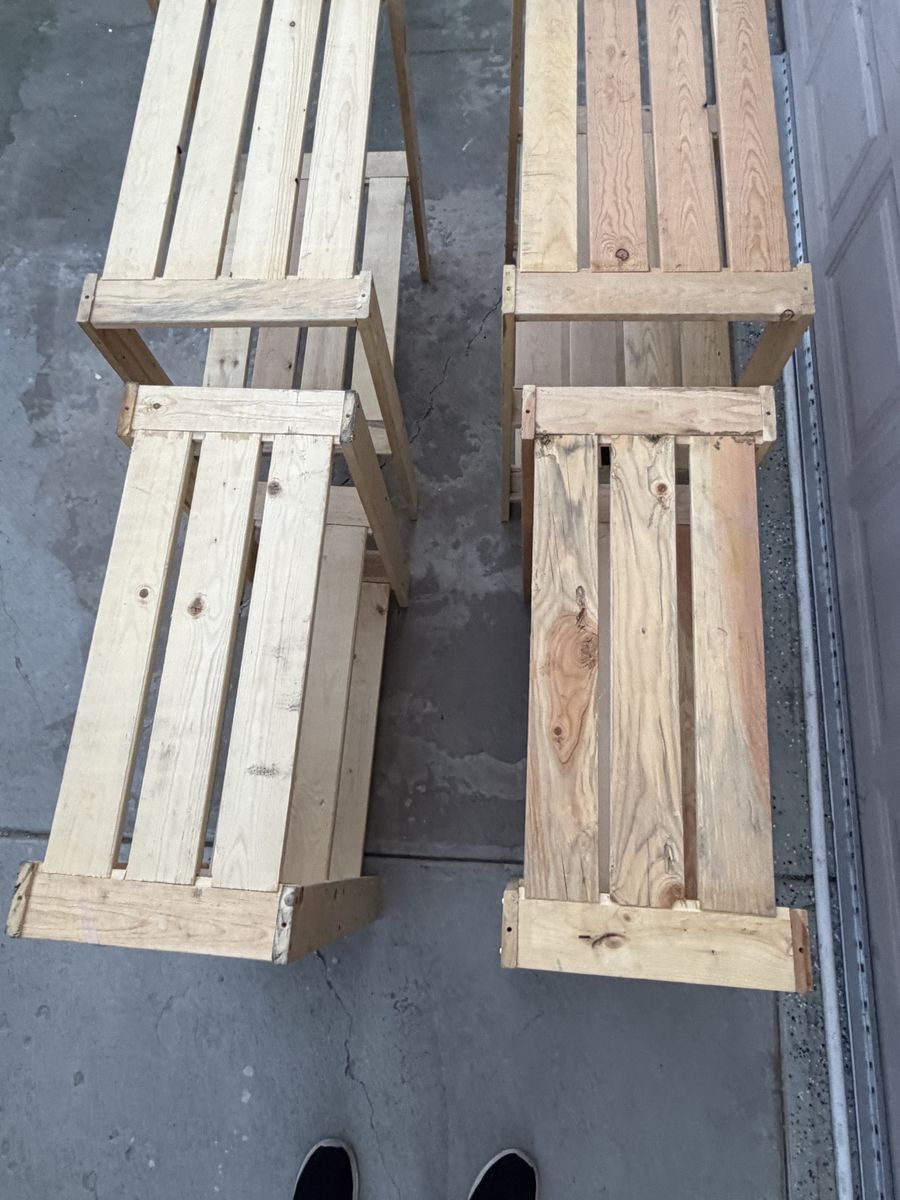 Set of 4 Wooden Slat Shelving Units Rustic Storage Racks