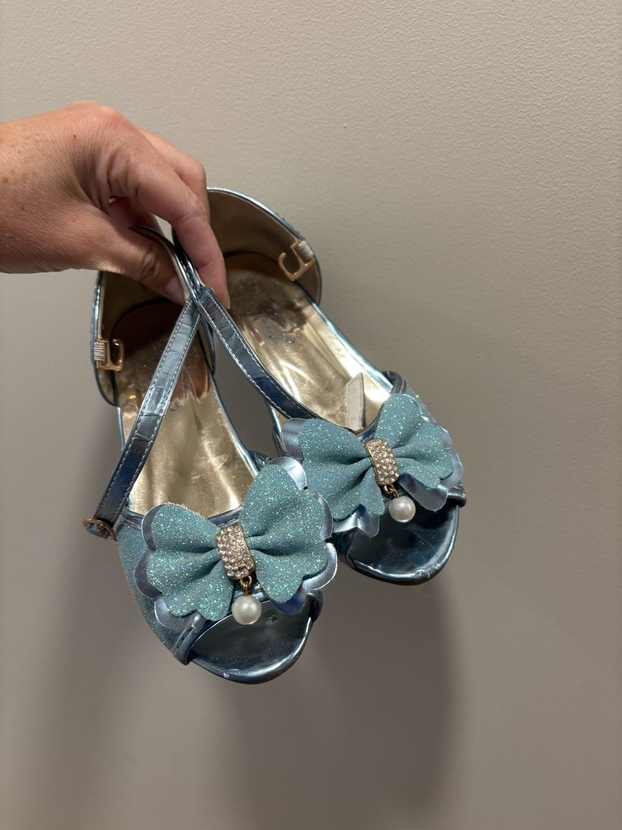 Girls Blue Glitter Bow Heels Dress Up Shoes - Size 13.5