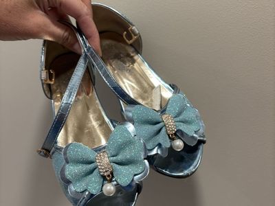Girls Blue Glitter Bow Heels Dress Up Shoes - Size 13.5