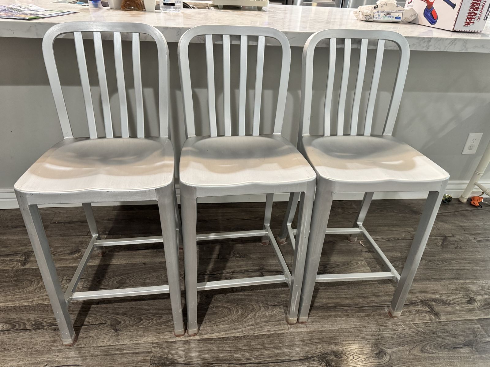3 Crate & Barrel Aluminum Bar Stool Chairs