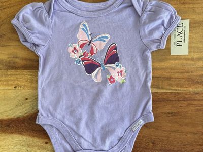 CHILDREN'S PLACE One Piece Bodysuit - Baby Girl 0-3 Mos - Purple - Butterflies