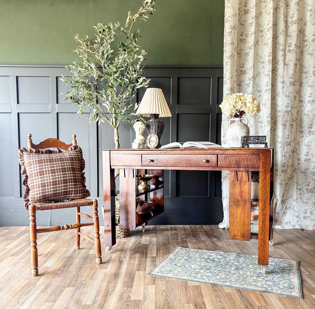 *FREE DELIVERY* Antique Stickly Brothers Style Tiger Oak Library Desk & Ladder Back Chair