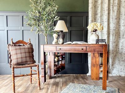*FREE DELIVERY* Antique Stickly Brothers Style Tiger Oak Library Desk & Ladder Back Chair