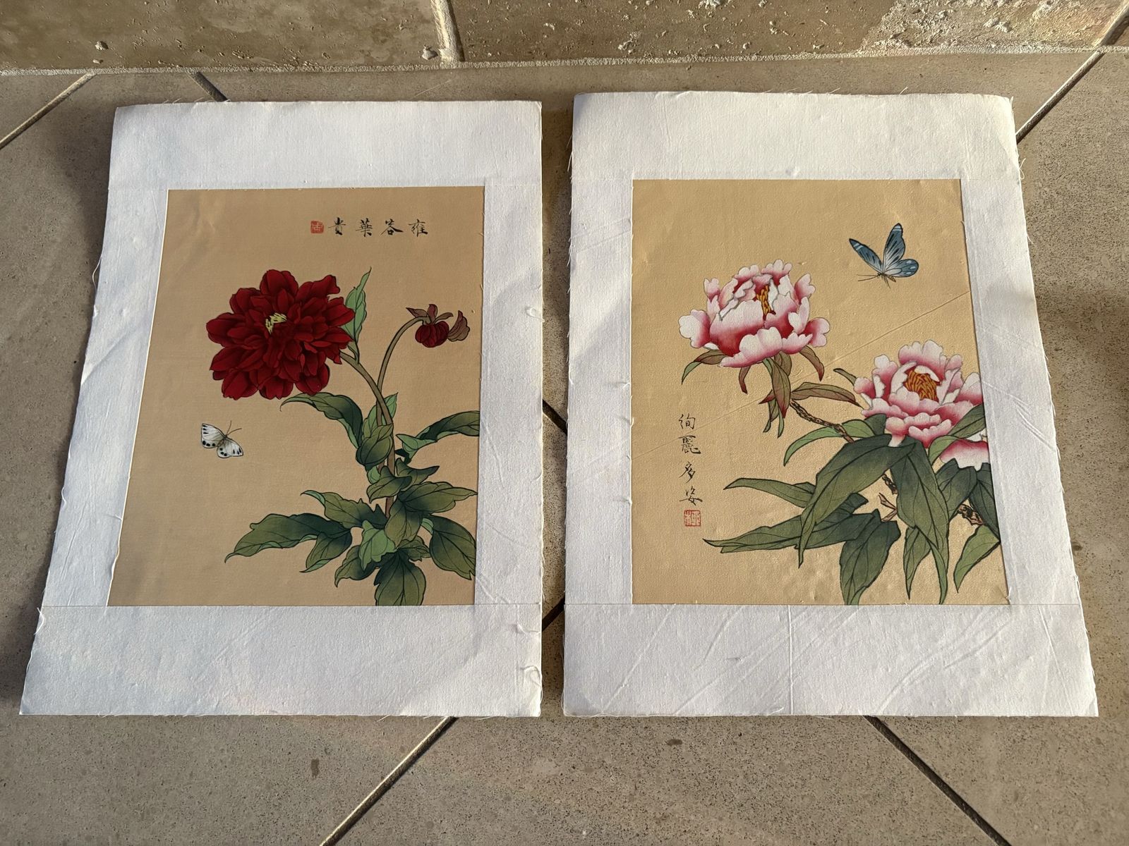 2 Signed Flower Paintings Purchased in China