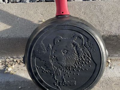 Lodge 12" Cast-Iron Skillet With Bear Logo.