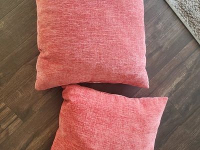 Set of 2 Coral Red Textured Square Throw Pillows