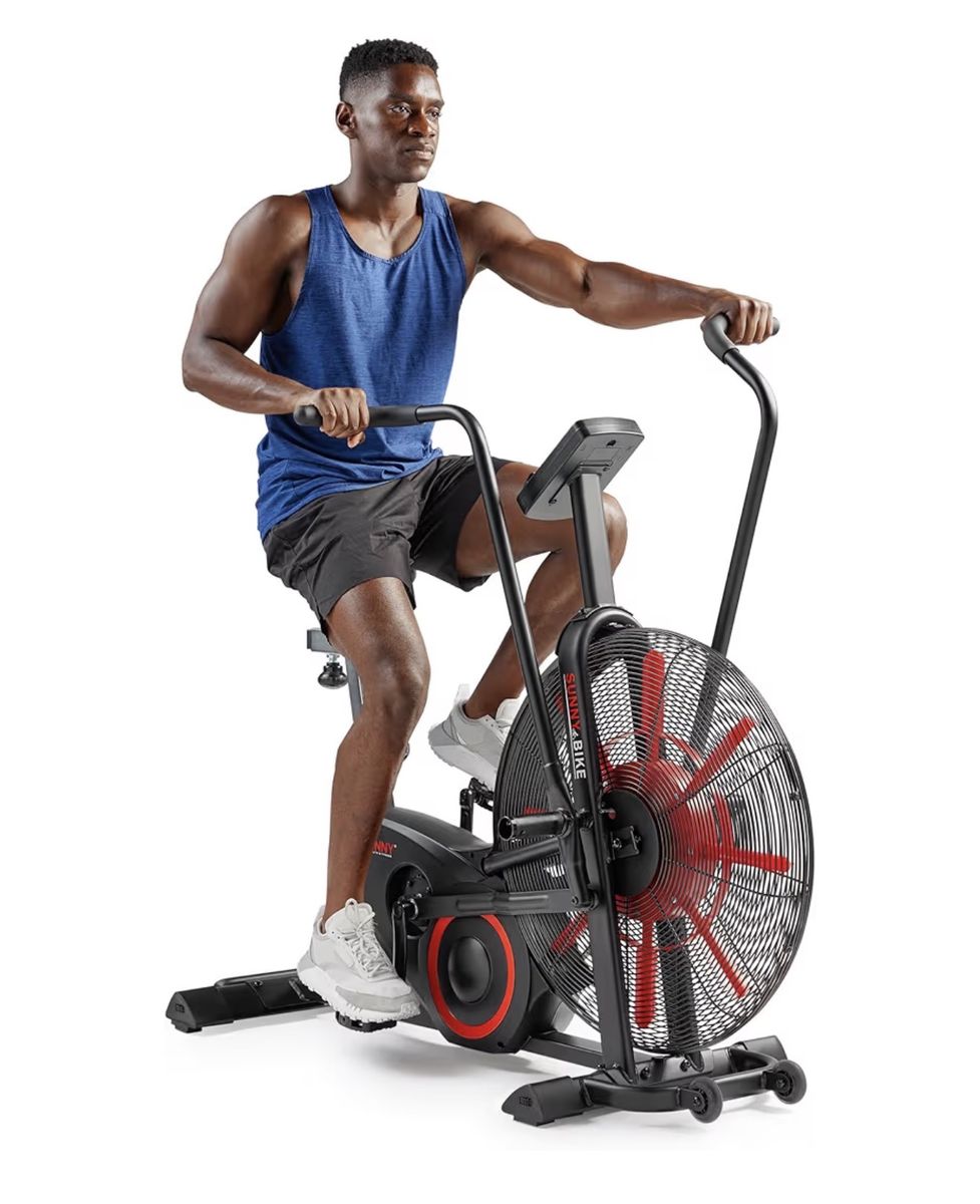 New Sunny Health & Fitness Premium Smart Cross-Training Fan Bike, Air Resistance Cardio Machine