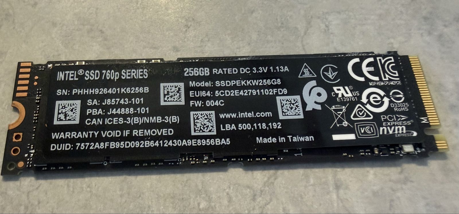 Intel SSD 760p Series 256GB NVMe M.2 Solid State Drive