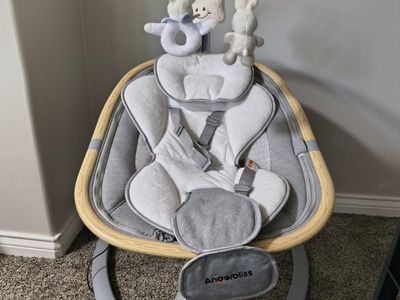 Angelbliss Baby Electric Swing with Hanging Toys - Gray/Wood Grain
