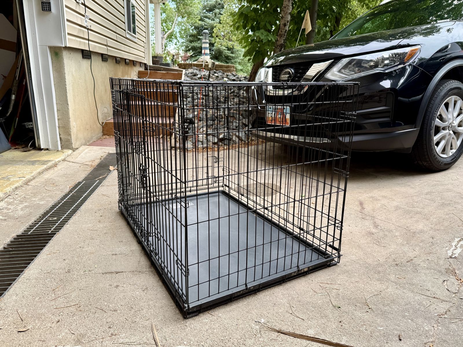 Large Collapsible Dog Crate with Tray - 42"L x 30"T x 28"W - Front & Side Openings
