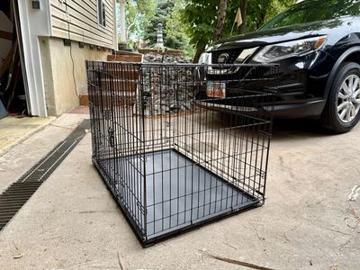 Large Collapsible Dog Crate with Tray - 42"L x 30"T x 28"W - Front & Side Openings