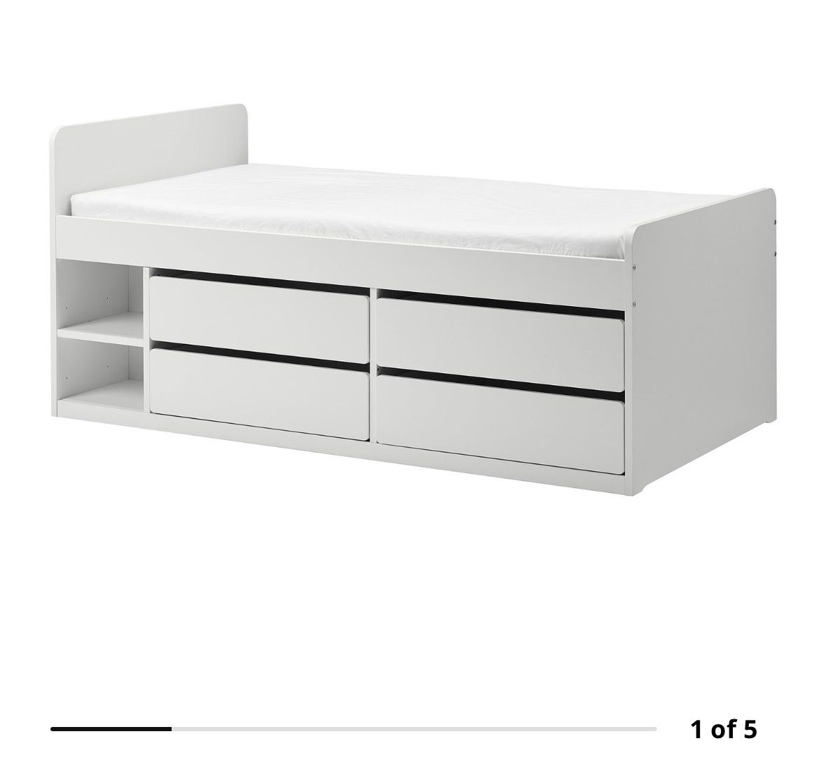 IKEA SLÄKT Twin Bed Frame White with Storage and Slatted Bedbase