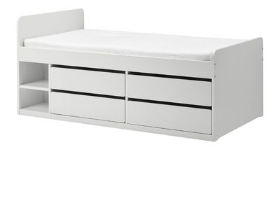 IKEA SLÄKT Twin Bed Frame White with Storage and Slatted Bedbase