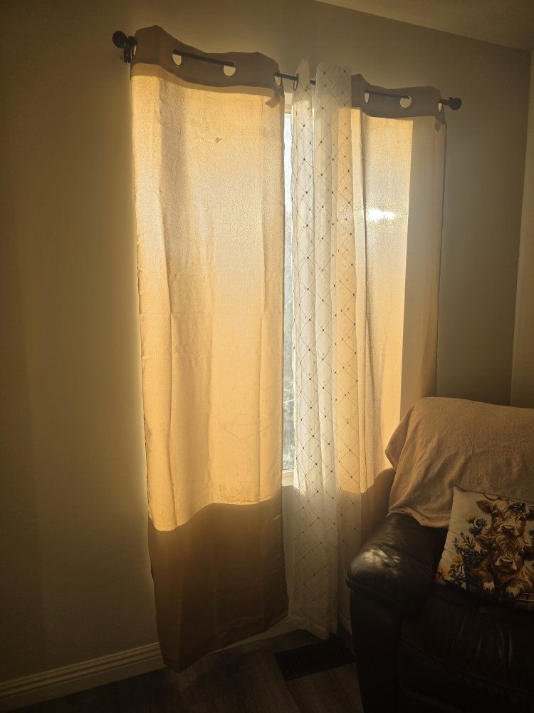Grommet Top Beige Blackout Curtains with Sheer Panel Window Treatment