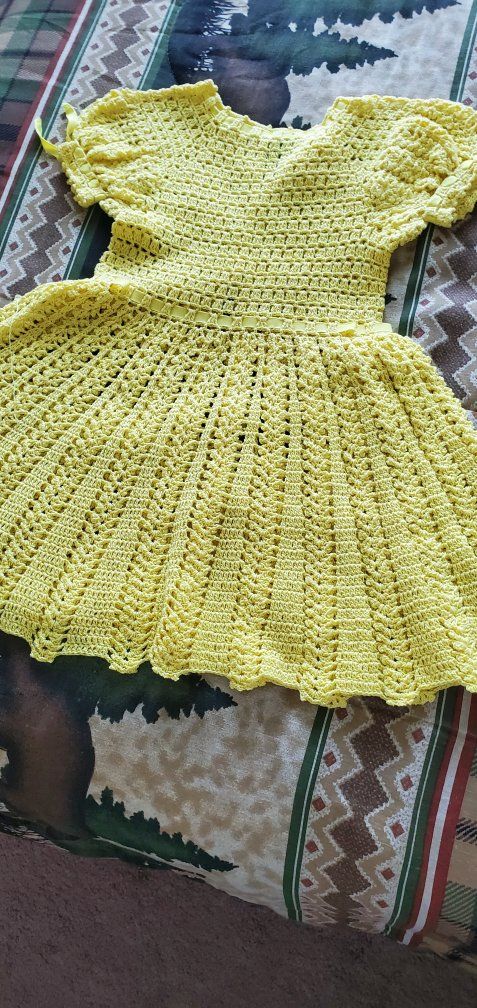 Handmade Crochet Yellow Dress with Ribbon Accents