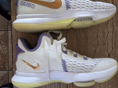 Nike Lebron Witness V Basketball Shoes - White/Purple/Gold - Men's US Size 8