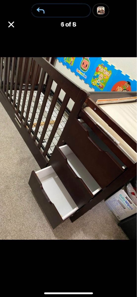 Dark Wood Baby Crib & Changer Combo with Storage Drawers