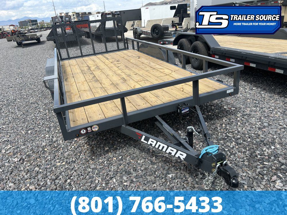7x16 Lamar UC Tandem Axle Utility Trailer - 7K GVWR - Ramp Gate, Tube Top Rail